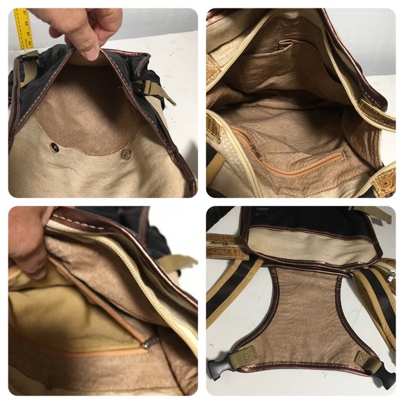 CB Messenger Bag 2 tone QUALITY LIKE NEW embossed black tan canvas - Picture 8 of 13